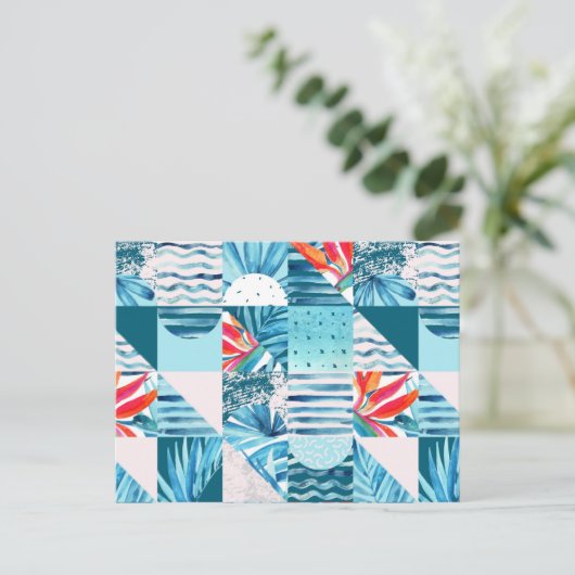 Carte Postale Pattern de Tropical Teal Geometric Abstract (Debout devant)