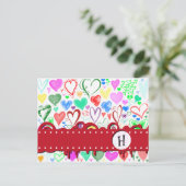 Carte Postale Pattern of Hearts, Colorful Hearts, monogram (Debout devant)