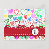 Carte Postale Pattern of Hearts, Colorful Hearts, monogram (Devant)