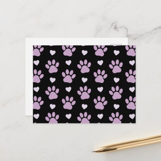 Carte Postale Pattern of paws, Dog paws, Lilac paws, Hearts (Devant/Arrière en situation)