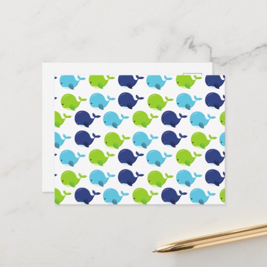 Carte Postale Pattern of Whales, Cute Whales, Sea Animals (Devant/Arrière en situation)
