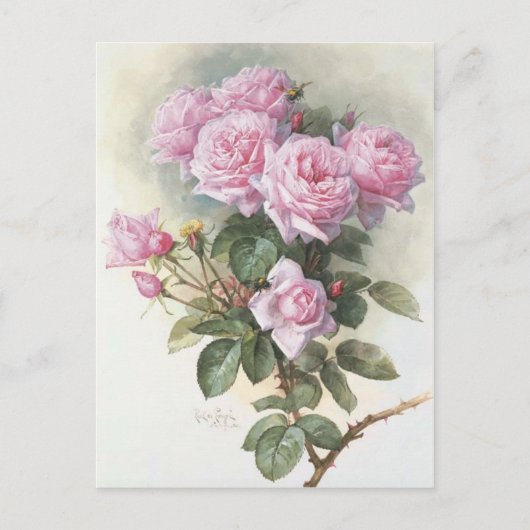 Carte Postale Paul_de_Longpré_-_Roses_and_Bumblebees,_1899 (Devant)