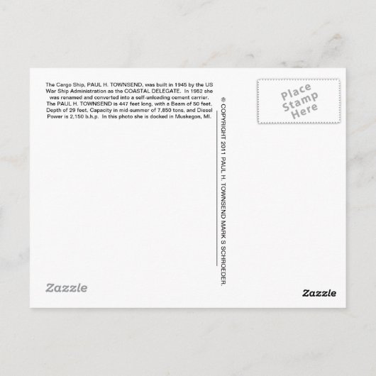 CARTE POSTALE PAUL H. TOWNSEND (Dos)