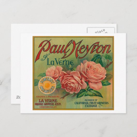 Carte Postale Paul Neyron de La Verne Orange Étiquette (Devant / Derrière)