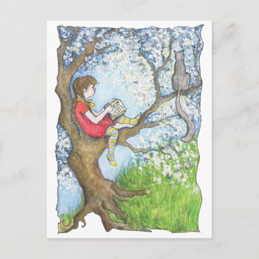 Carte Postale Pauline en train de lire l'arbre (Devant)