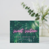 Carte Postale Paume tropicale vert néon script doux 16 anniversa (Debout devant)