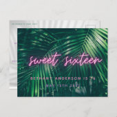 Carte Postale Paume tropicale vert néon script doux 16 anniversa (Devant / Derrière)