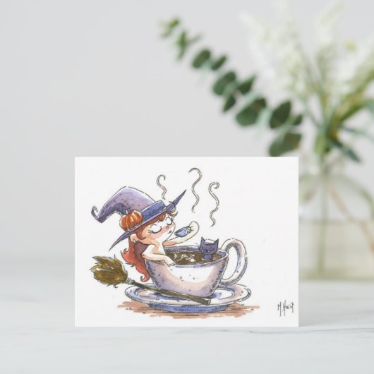Carte Postale Pause café sorcière 2 (Debout devant)