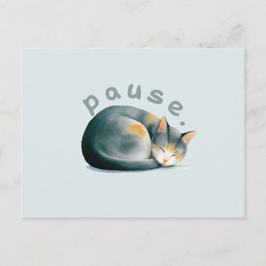 Carte Postale Pause. Conception de chat endormi (Devant)