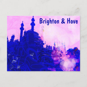 Carte Postale Pavillon Brighton bleu et rose - sérigraphie