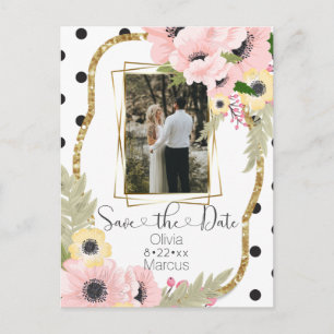 Carte Postale Pavot rose jaune Enregistrer la date Floral Photo