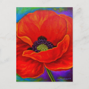 Carte Postale Pavot Rouge Vibrant peinture Vibrant Art Blanc