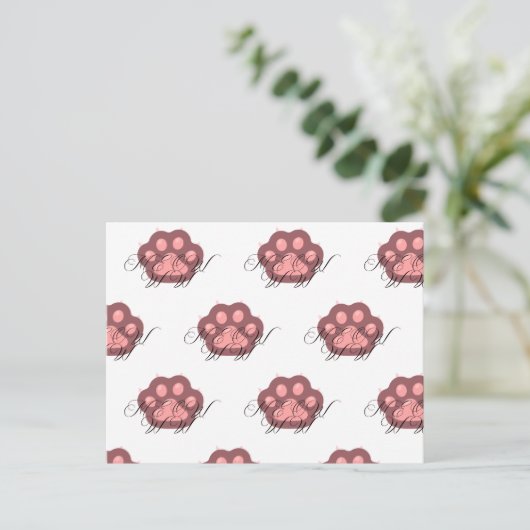 Carte Postale Paw à chat mignonne "MEOW" Calligraphie - adorable (Debout devant)