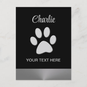 Carte Postale Paw Chien Argent sur arrière - plan noir