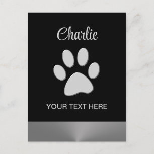 Carte Postale Paw Chien Argent sur arrière - plan noir