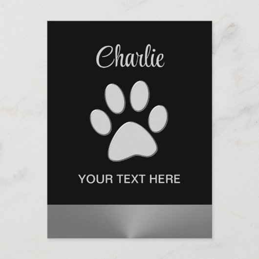 Carte Postale Paw Chien Argent sur arrière - plan noir (Devant)