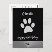 Carte Postale Paw Chien Argent sur arrière - plan noir (Devant / Derrière)