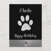 Carte Postale Paw Chien Argent sur arrière - plan noir (Devant)