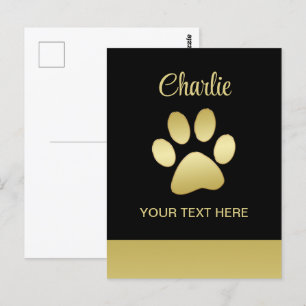Carte Postale Paw chien brillant or sur arrière - plan noir