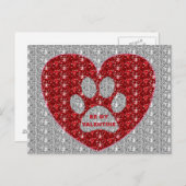 Carte postale Paw Heart Red Silver Be My Valentine (Devant / Derrière)