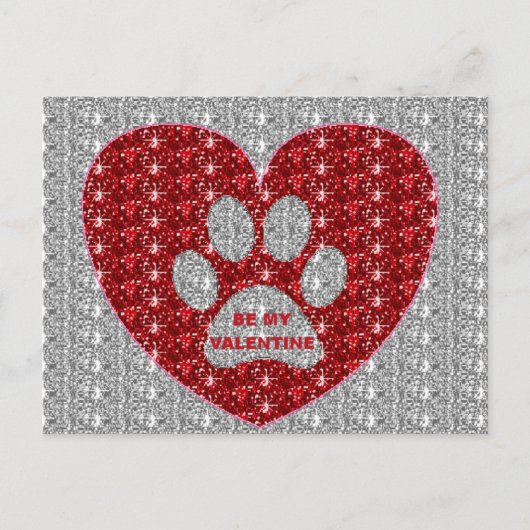 Carte postale Paw Heart Red Silver Be My Valentine (Devant)