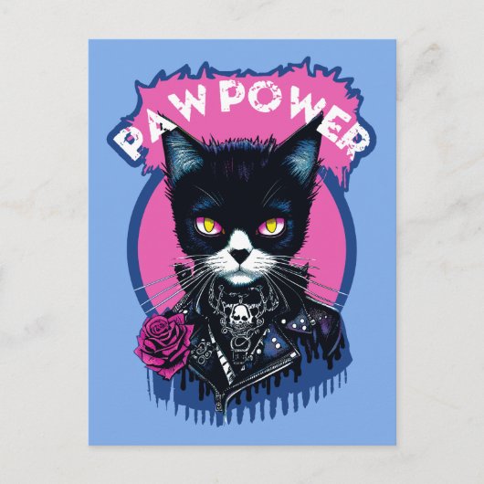 Carte Postale Paw Power Punk Chat (Devant)