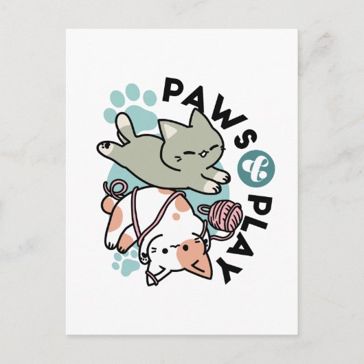 Carte Postale Paws and Play – Adorable Cat Illustration (Devant)