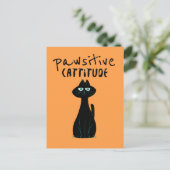 Carte Postale Pawsitive Cattitude mignon Humour chat noir Orange (Debout devant)