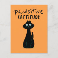 Pawsitive Cattitude mignon Humour chat noir Orange