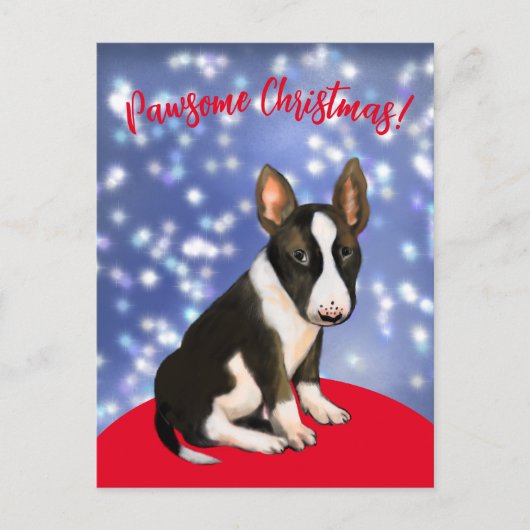 Carte Postale Pawsome noël avec un chiot de bullterrier! (Devant)