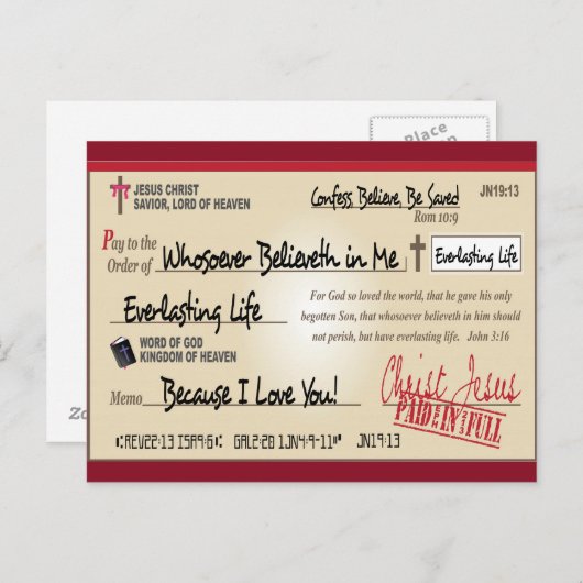 Carte Postale Payé en entier sauvé par Jésus Check Christian (Devant / Derrière)