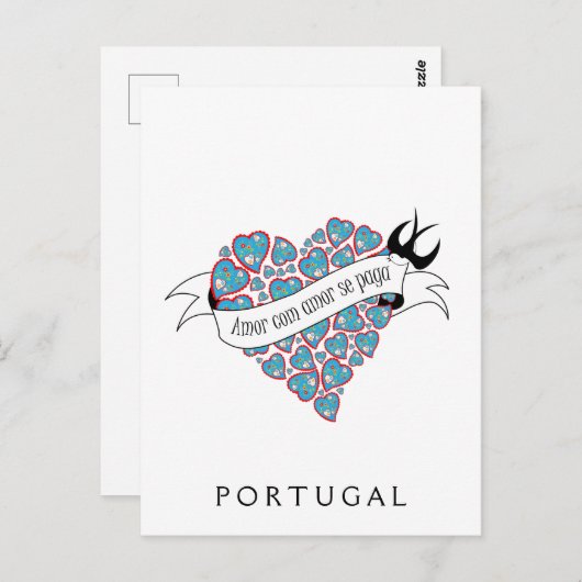 Carte Postale Payer l'amour avec l'amour illustré proverbe portu (Devant / Derrière)