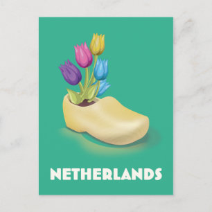 Carte Postale Pays-Bas Clog et fleurs poster de voyage