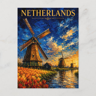 Carte Postale Pays-Bas : Moulin à vent artistique souvenir au co