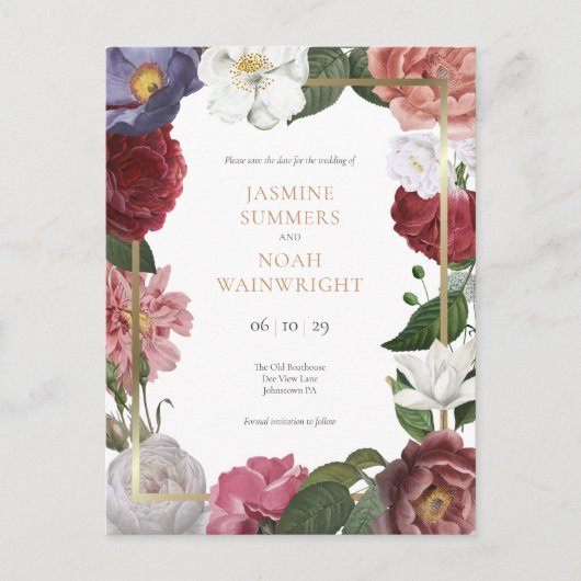 Carte Postale Pays Rose Faux Gold Foil Enregistrer la date (Devant)