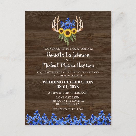 Carte Postale Pays Russe Floral Antlers Faire-part de mariage (Devant)