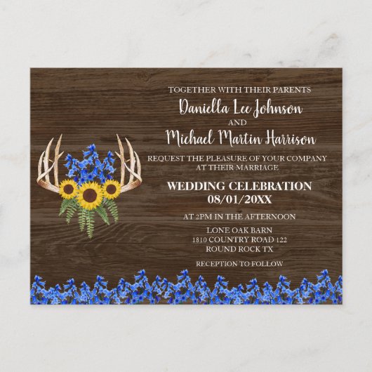 Carte Postale Pays Russe Floral Antlers Faire-part de mariage (Devant)