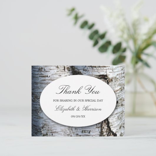 Carte Postale Pays Rustic Birch Tree Mariage Merci (Debout devant)