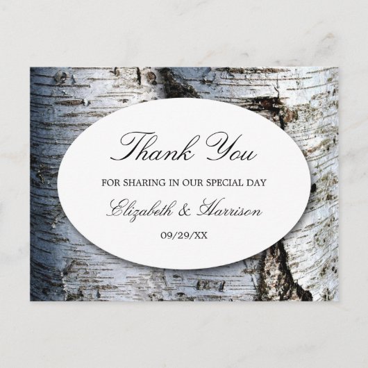 Carte Postale Pays Rustic Birch Tree Mariage Merci (Devant)