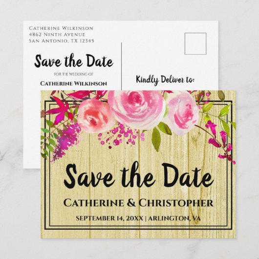 Carte Postale Pays rustique Enregistrer la date Faire-part flora (Devant / Derrière)