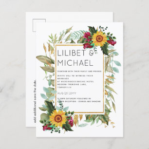 Carte Postale Pays Tournesols Rustiques Bourgogne Mariage Rose