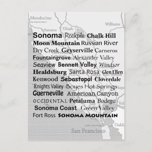 Carte Postale Pays viticole de Sonoma (Devant)