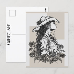 Carte Postale Pays Western Cowgirl Dans L'Art Breeze Cowboy