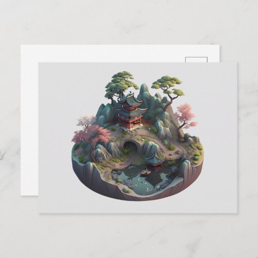 Carte postale Paysage 3D Imaginaire chinois mignon (Devant / Derrière)