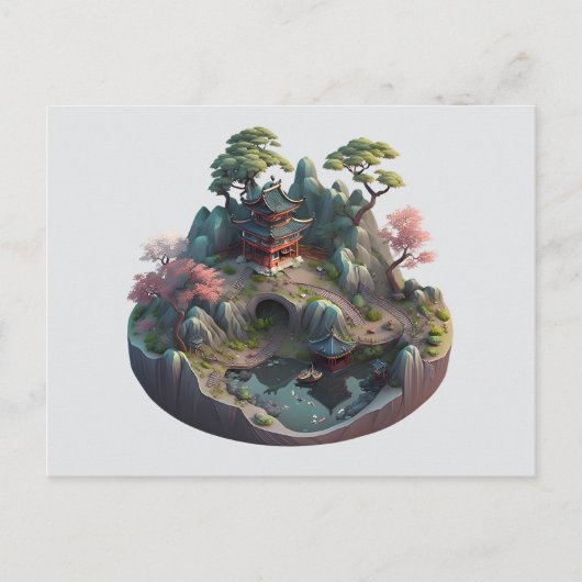Carte postale Paysage 3D Imaginaire chinois mignon (Devant)