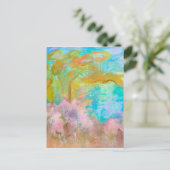 Carte Postale Paysage Abstrait Arbre d'Art Rose Aqua Fleurs (Debout devant)