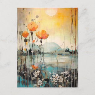 Carte Postale Paysage abstrait avec des coquelicots rouges