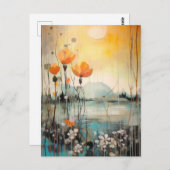 Carte Postale Paysage Abstrait avec des pavots rouges (Devant / Derrière)