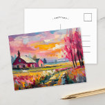 Carte Postale Paysage agricole d'automne Art Abstrait moderne<br><div class="desc">Un tableau abstrait moderne et vibrant d'une ferme en automne, avec des teintes chaudes d'orange, rose et or avec des touches abstraites expressives. La composition dynamique saisit la beauté de l'automne, évoquant la sérénité d'une scène rurale. Les couleurs vives et le brossage fluide créent un sens du mouvement et de...</div>