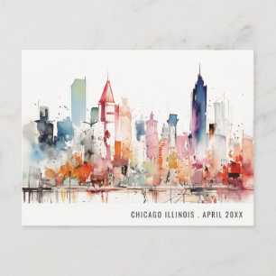 Carte Postale Paysage aquarelle de Chicago Illinois Voyage